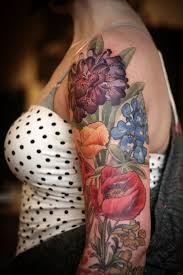 Sleeve Color Tattoo Poppies Girls With Tattoos Tattooed Women Floral Half Sleeve Tattoos Color Floral Tattoo Sleeve Sleeve Tattoos For Women