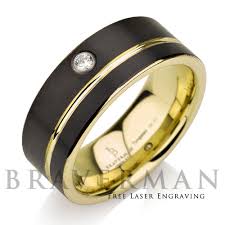 Black Tungsten Wedding Band 14k Yellow Gold White Diamond Mens Wedding Band Yellow Gol Black Tungsten Rings Mens Diamond Wedding Bands Tungsten Wedding Bands