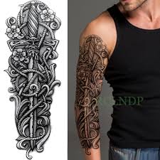 Autocollant De Tatouage Temporaire Impermeable Croix Rose Fleur Poignard Bras Complet Faux Tatouage Flash Manches Grande Taille Pour Hommes Femmes Aliexpress