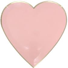Heart Shaped Paper Plates Light Pink Gold Trim 9in 8pcs