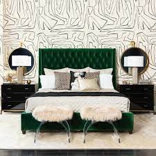 Maybe you would like to learn more about one of these? A Luxurious Green Bedroom Where The Emerald Tones Meet With Black And White Wallpaper And A Pair Bedroom Interior Apartment Bedroom Decor Green Bedroom Design