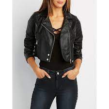 Charlotte Russe Quilted Trim Moto Jacket 32 Liked On Polyvore Featuring Outerwear Jackets Black V Asymmetric Jacket Vegan Leather Jacket Leather Jacket