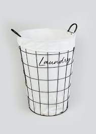 Here is a custom fabric liner for a large size folding, round french laundry hamper on legs. Wire Laundry Basket 56cm X 42cm White Matalan
