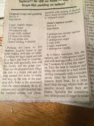 Original Grape Nut Pudding Mom S Tapioca Pudding Grape Nuts Sugar Ingredients Grapenut Pudding