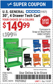 U S General 30 In 4 Drawer Tech Cart For 149 99 Harbor Freight Tools Car Shop Coupon Book