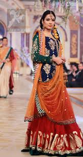 Mehndi Dresses 2017 Royal Blue Deep Orange Red Lehenga Pakistani Bridal Wear Pakistani Wedding Dresses Mehndi Dress