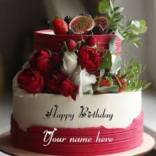 Flower Birthday Cake With Name Edit Bios Pics In 2020 Birthday Cake With Flowers Cake Name Happy Birthday Cake Writing