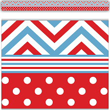 Black And White Polka Dot Bulletin Board Border Red Blue Chevrons And Dots Straight Border Trim Red Classroom Theme Polka Dot Classroom Red Classroom