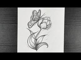 And learn how to color a butterfly in simple way.i really hope this is helpful in some way.thanks! Simple Flower With Butterfly Drawing How To Draw A Butterfly On A Flower Pencil Art Youtube Butterfly Drawing Flower Sketches Pencil Art