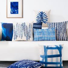 Blue Watercolor Geometric Cushion Cover Blue Cushion Covers Blue Cushions Cushions On Sofa
