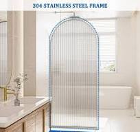 VANITYFUS 34 in. W x 78 in. H x 1.5 in. D Arched Framed Fixed Panel Shower  Door in Chrome with Clear Fluted Glass VA13SN033478CH