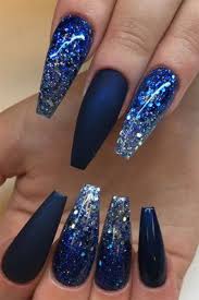 44shiny blue nails coffin with blue glitter. Glitter Blue Coffin Nails Nailstip