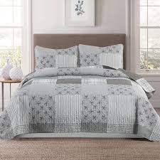 This modern farm house style textured horizontal stripe in natural tones is the perfect coordinate to your room. Rustic Farmhouse Patchwork Full Queen 3 Piece Quilt And Sham Bedding Set Coverlet Bedspread Grey White Plaid Stripes Walmart Com Walmart Com