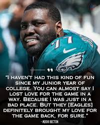 It took coming to the City of Brotherly Love to put the Love of Football  back into Mekhi Becton 💚 #Eagles