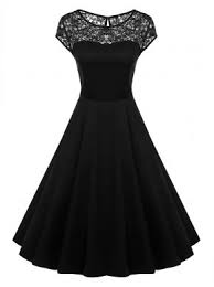 Siyah Acevog Cap Kol 1950 Li Vintage Stil Dantel Davetiye Midi Parti Elbiseleri Fashion Dresses Black Dress Cute Dresses
