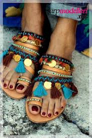 Etnik Sandalet Modeli Sandalet Boncuklu Sandalet Moda Ayakkabilar