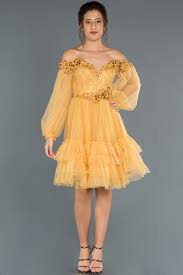 Sari Balon Kol Islemeli Straplez Abiye Abk779 2020 The Dress Elbise Modelleri Elbise