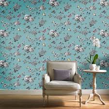 Birds And Butterflies Wallpaper Uk New Grandeco Rose Garden Teal Bird Amp Butterfly Floral Wallpaper A14602 Ebay Butterfly Wallpaper Living Room Designs Living Decor