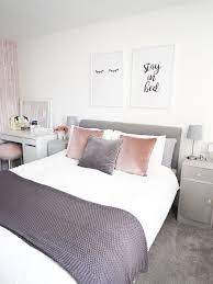 The reason why is because it combines well with many other colors. Grey And Pink Bedroom With Pink Wallpaper Grey Bedroom Decor Minimalist Bedroom Decor Bedroom Decor