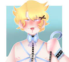 blonde hair blush bondage bracelet choker collar femboy harness  kim yoosung leash male male only mystic messenger short hair solo male  tongue tongue out yoosung kim 