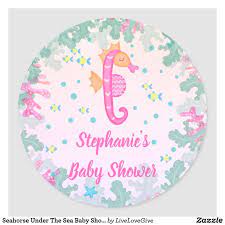 Seahorse Under The Sea Baby Shower Classic Round Sticker Zazzle Com Sea Baby Shower Under The Sea Decorations Sea Decor