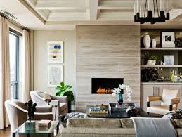 Bookshelf On One Side Of Fireplace Beige Living Rooms Transitional Living Rooms Living Room With Fireplace