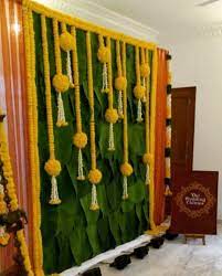 Background decoration with leaves and flowers. Traditional Backdrop Leaf Decor Wedding Wedding Design Decoration Wedding Background Decoration