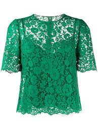 Afghan designed with floral lace motifs on either side and bottom edge, and cable center pattern. Dolce Gabbana Floral Lace Blouse Green Milanstyle Com