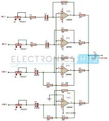 Multi Channel Audio Mixer Circuit Using Lm3900 Circuit Diagram Audio Design Electronic Schematics