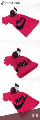 New Nike Girls Winter Set Pink Pom Hat Gloves Nikes Girl Nike Accessories Winter Set