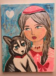 Girl and Husky Painting