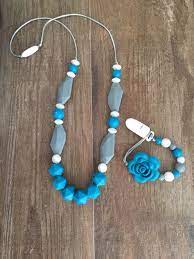 Silicone Teething Necklace For Mom To Wear Turquoise Gray Pearl Nursing Necklace C Teething Necklace For Mom Sensory Necklace Silicone Teething Necklace