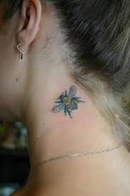 Upper arm bumblebee tattoo arm tattoos for women simple. Simple Bumblebee Tattoo On Girl Side Neck