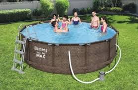 Rattan Swimming Pool 366 Cm 12ft Garden Round Above Ground Pool With Pump Set Ebay