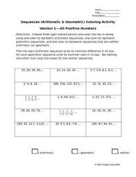 Arithmetic And Geometric Sequences Coloring Activity Two Versions Geometric Sequences Quadratics Color Activities
