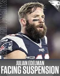 BREAKING: New England Patriots WR Julian Edelman is facing a four-game  suspension for violating the NFL's performance enhancing substances policy.  Suspension is under appeal. (Via Adam Schefter and Field Yates)