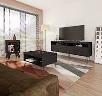 Conjunto para Sala de Estar Liberty com Rack para TV até 65 Polegadas, Mesa  de Centro e Bar Preto