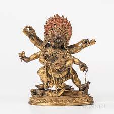 gilt bronze figure of the six armed mahakala sino tibet 18th century gilt bronze elephant head