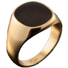 18ct Gold Plated Black Onyx Mens Ring Boys Signet Band 8 Sizes Wedding Band P Muzhskie Kolca Kolca