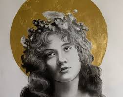 Custom Portrait Drawing From Photo (pen and Ink, Graphite Pencil, Gold  Watercolor)