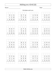 The Adding Three 3 Digit Numbers On A Grid A Math Worksheet In 2021 Math Addition Worksheets Addition Worksheets 3rd Grade Math Worksheets