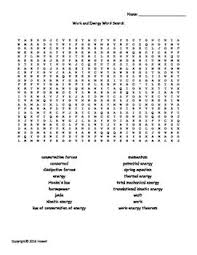 Work And Energy Vocabulary Word Search For Physics Vocabulary Words Energy Work Science Vocabulary
