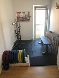 Access to the gym floor and weight room is usually restricted until about age 13, and some will allow earlier access when accompanied by a parent or registered adult. Temporary Home Gym Until We Move Into New House Had To Give Up A Kids Room For This All Eleiko Set Up Awesome Wife I Got Me Diy Plate Storage From Inspiration Here