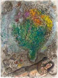 Couple Allongé au Grand Bouquet - Marc Chagall (1887 - 1985) - Buy Original  Art Online