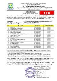 Check spelling or type a new query. Pengumuman Berdasarkan Balai Latihan Kerja Purbalingga Facebook