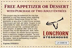 Lone Star Steakhouse Free Appetizer Printable Coupon Longhorn Steakhouse Coupons Longhorn Steakhouse Restaurant Coupons