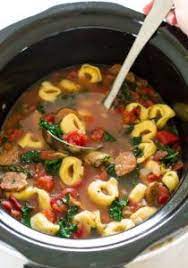 Slow Cooker Tortellini Sausage And Kale Soup Chef Savvy Recipe Sausage And Kale Soup Italian Sausage Soup Soup Recipes Slow Cooker