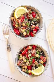 Ingredients · 2 cups cooked quinoa · 1 cup thinly sliced cucumbers · 1 cup halved cherry tomatoes · 1/4 cup yellow bell pepper diced · 1/4 cup orange . Vegan Mediterranean Quinoa Salad With Chickpeas The Green Loot