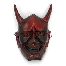 Noh mask representing the red avenging demon, HANNYA, 17 cm