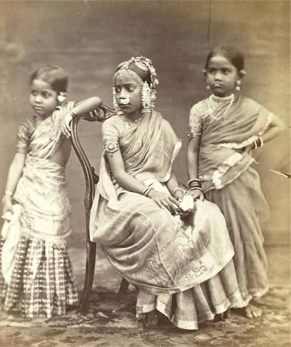Studio portrait of three girls in Madras circa 1870